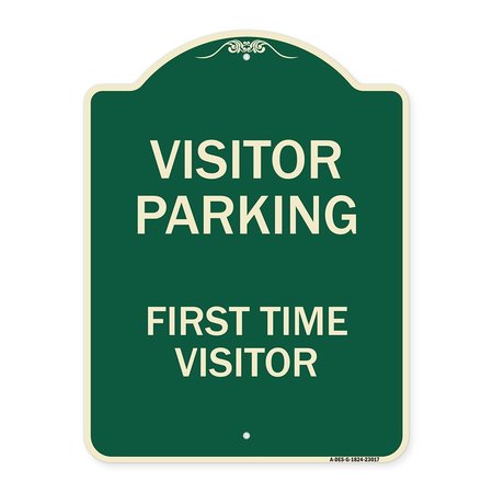 SIGNMISSION Reserved Parking Visitor Parking First Time Visitor Heavy-Gauge Alum Sign, 24" x 18", G-1824-23017 A-DES-G-1824-23017